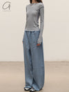 BASERANGE Ribbed Long Sleeve Top T-shirt TTVL Series Collection France BAS-TTVL-RB-SP25-BOW LBUE